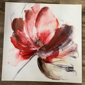 Floral Canvas Art with Red and Black Accents
